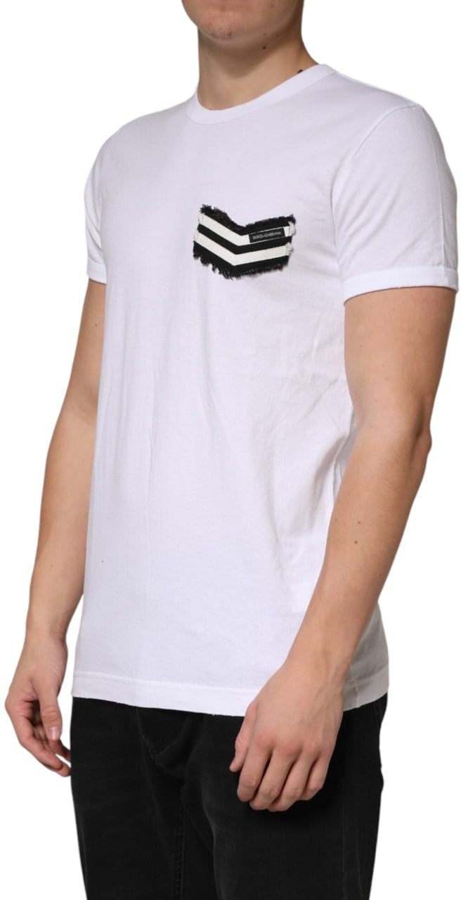 Dolce & Gabbana White Stripes Cotton Crew Neck Tee T-shirt Wit
