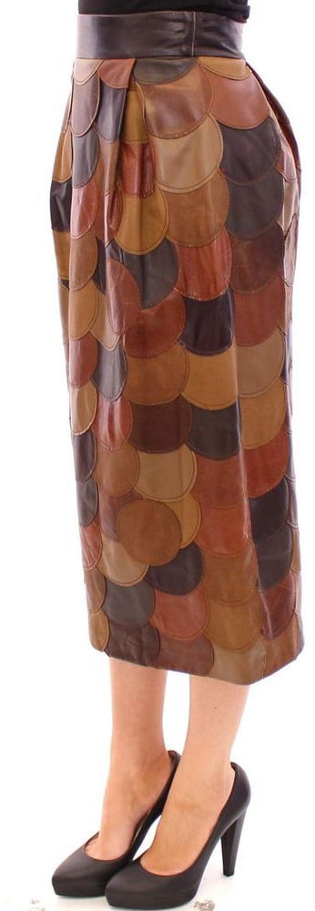 Dolce & Gabbana Brown Lamb Leather Midi Skirt Bruin