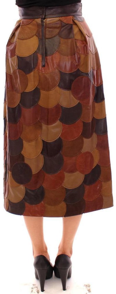 Dolce & Gabbana Brown Lamb Leather Midi Skirt Bruin