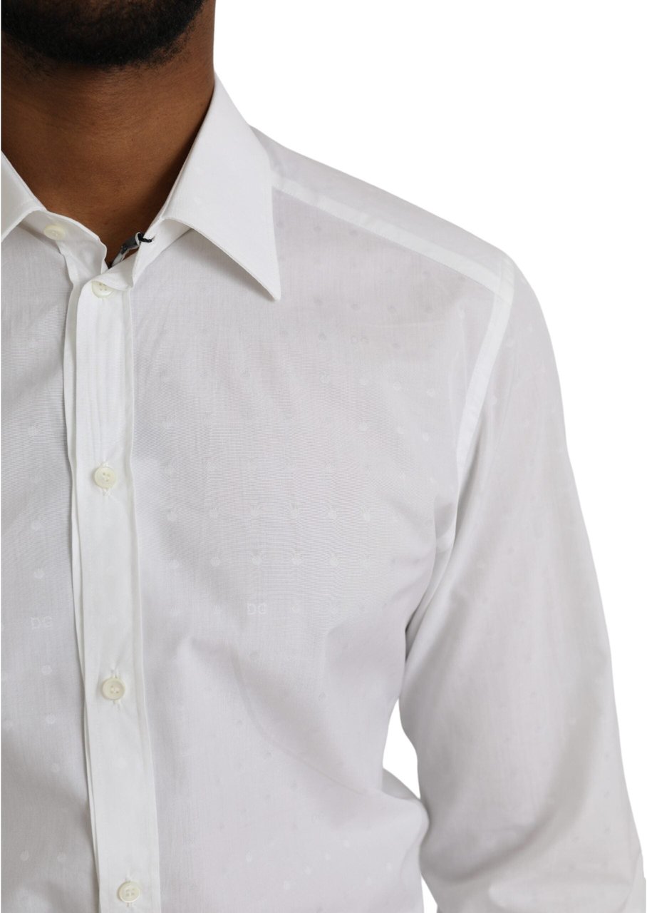 Dolce & Gabbana White Logo Cotton Men Dress GOLD Shirt Goud