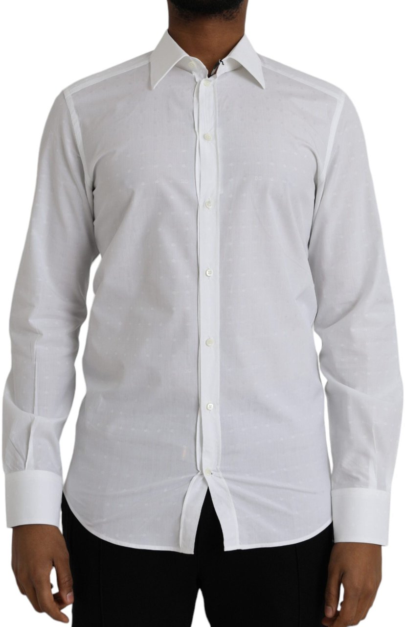 Dolce & Gabbana White Logo Cotton Men Dress GOLD Shirt Goud