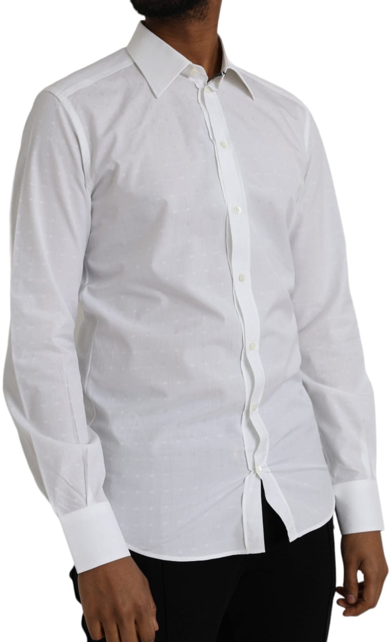 Dolce & Gabbana White Logo Cotton Men Dress GOLD Shirt Goud