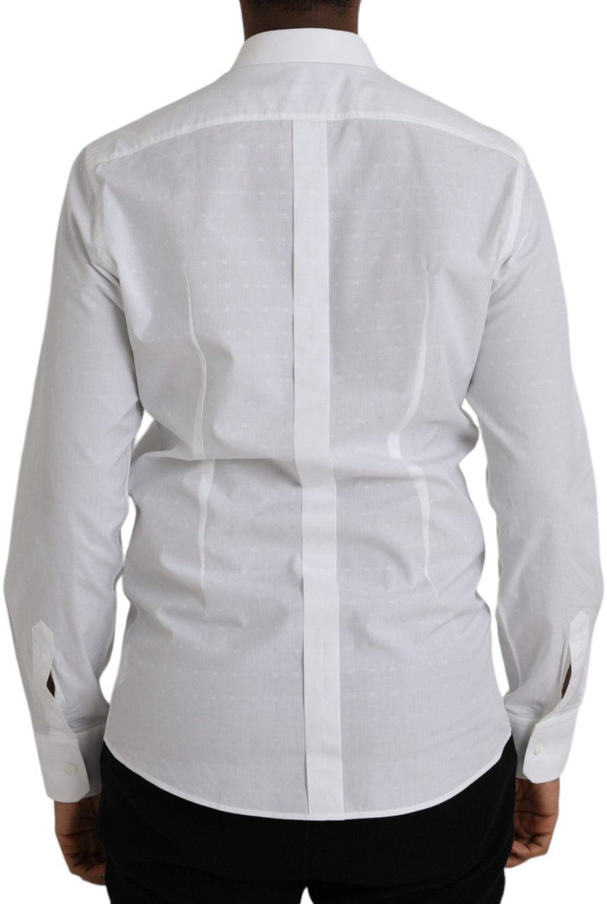 Dolce & Gabbana White Logo Cotton Men Dress GOLD Shirt Goud