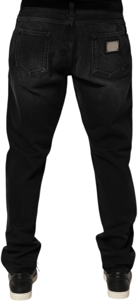 Dolce & Gabbana Black Washed Cotton Skinny Men Denim Jeans Zwart