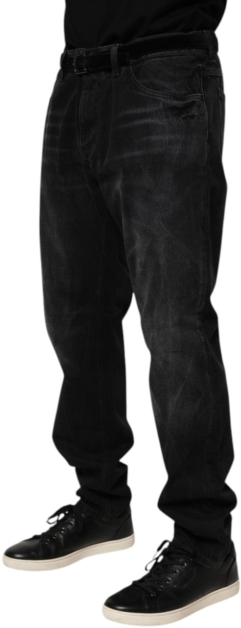 Dolce & Gabbana Black Washed Cotton Skinny Men Denim Jeans Zwart