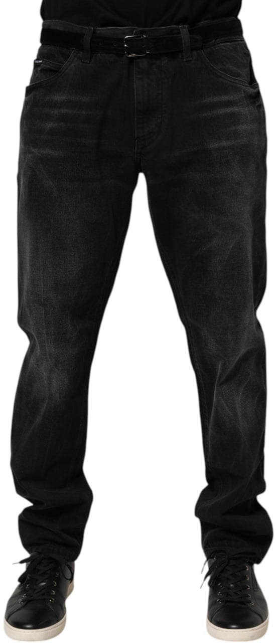 Dolce & Gabbana Black Washed Cotton Skinny Men Denim Jeans Zwart
