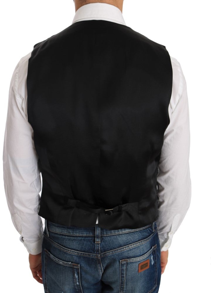 Dolce & Gabbana Black Wool Silk Vest Zwart