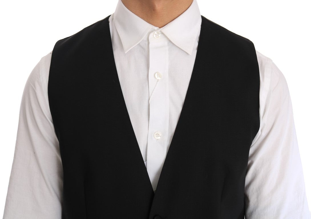 Dolce & Gabbana Black Wool Silk Vest Zwart