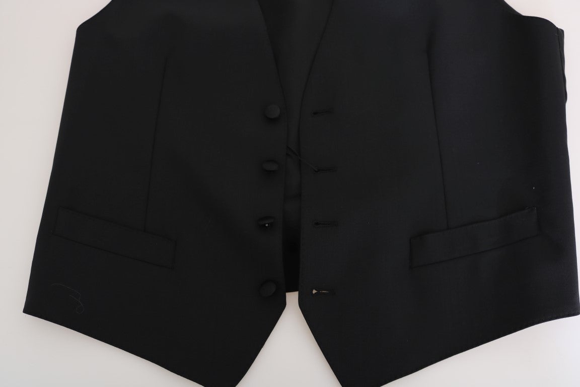 Dolce & Gabbana Black Wool Silk Vest Zwart