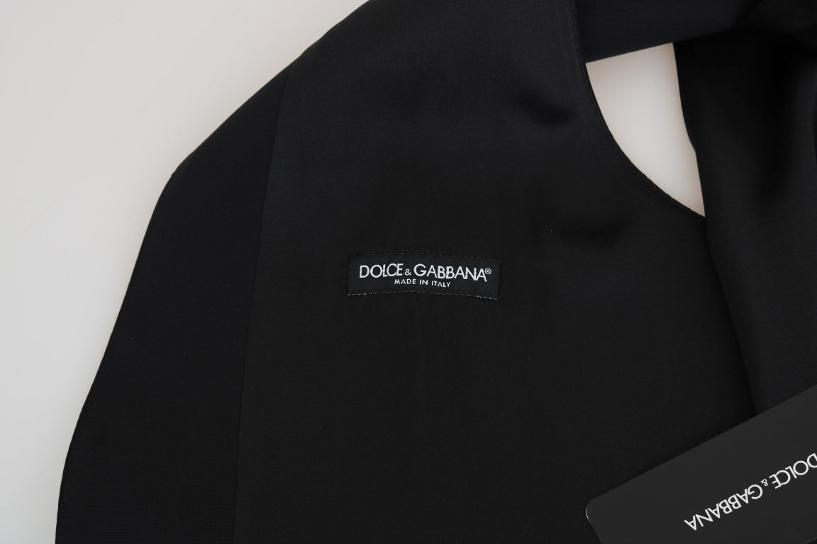 Dolce & Gabbana Black Wool Silk Vest Zwart