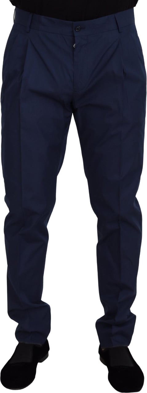 Dolce & Gabbana Blue Cotton Dress Pants Blauw
