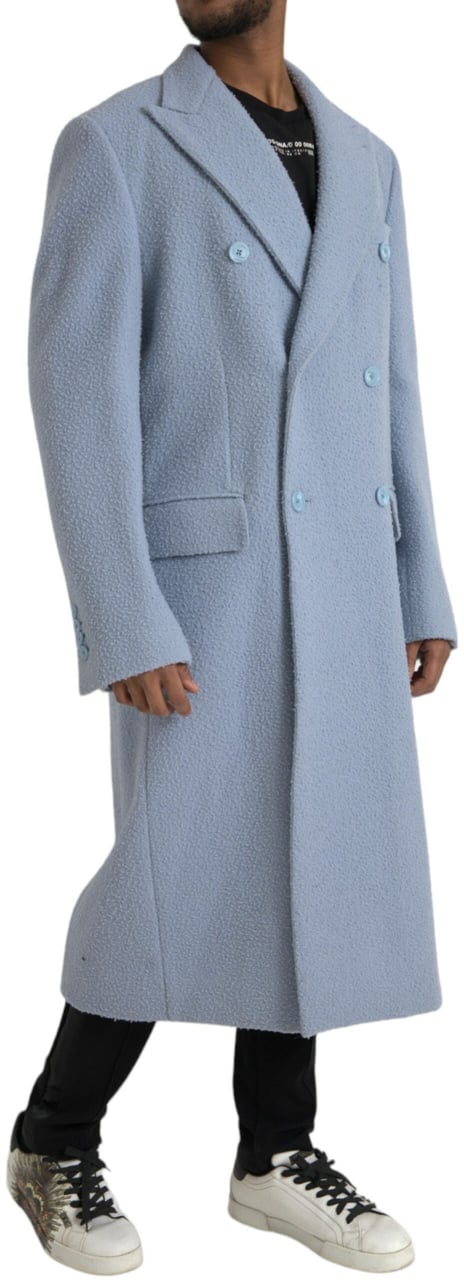 Dolce & Gabbana Blue Cashmere Trench Coat Blauw