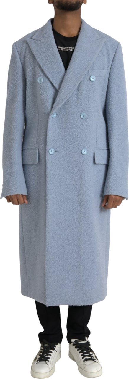 Dolce & Gabbana Blue Cashmere Trench Coat Blauw