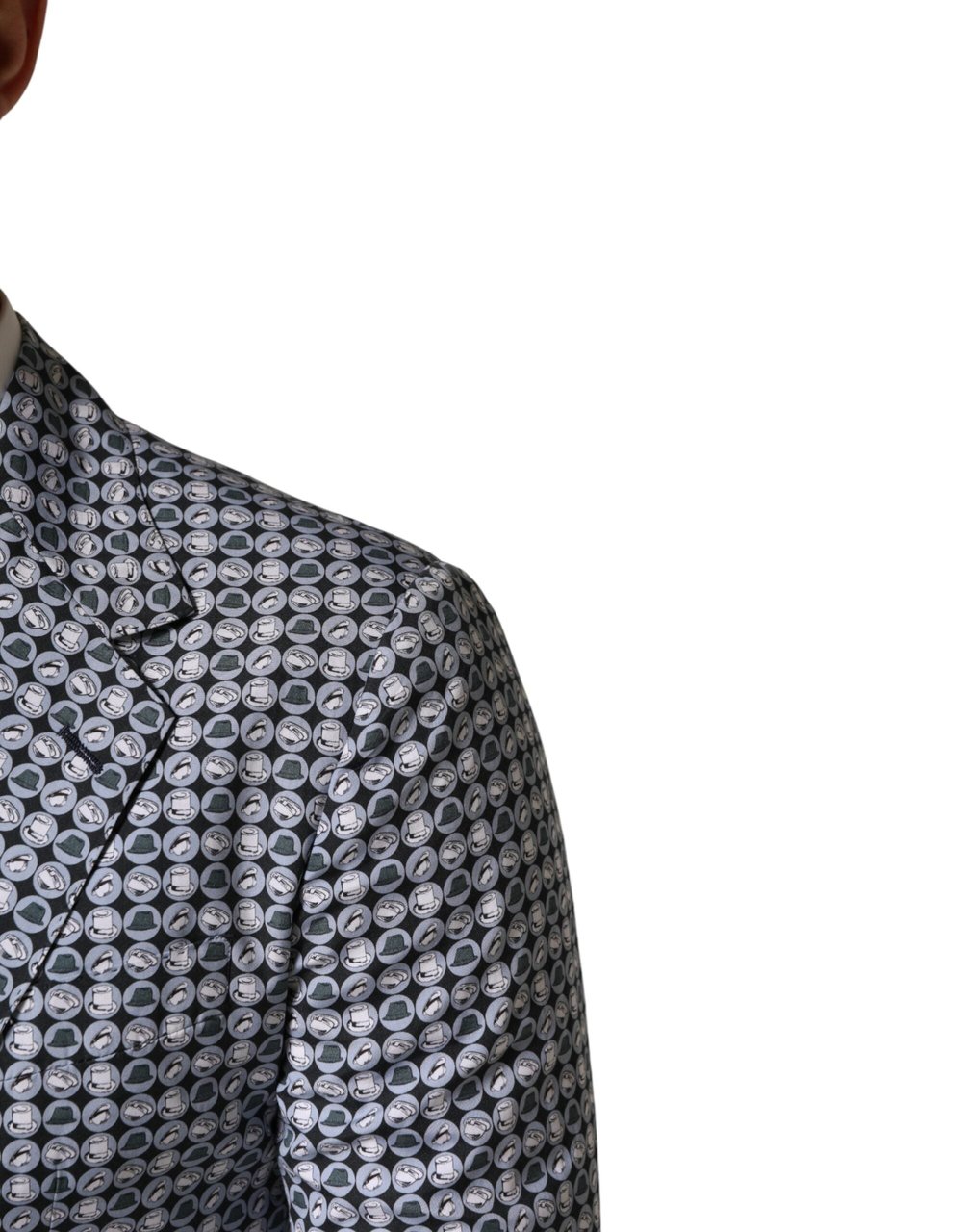 Dolce & Gabbana Blue Cotton Patterned Single Breasted Blazer Blauw