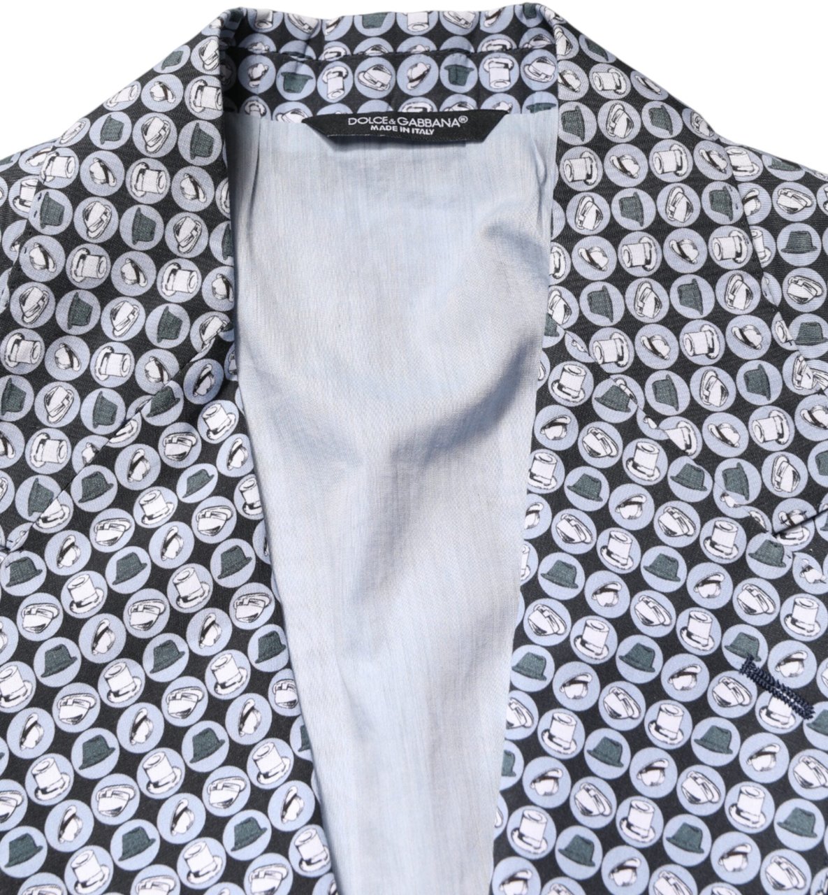 Dolce & Gabbana Blue Cotton Patterned Single Breasted Blazer Blauw