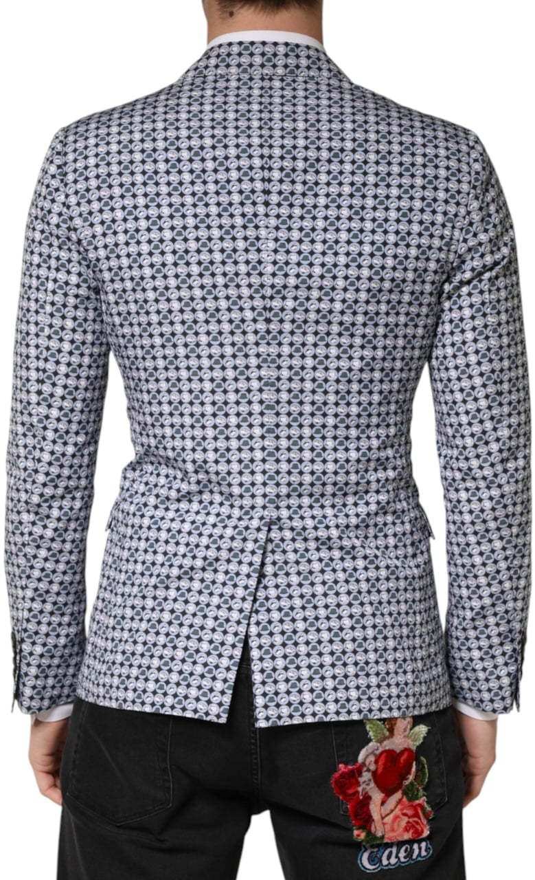 Dolce & Gabbana Blue Cotton Patterned Single Breasted Blazer Blauw