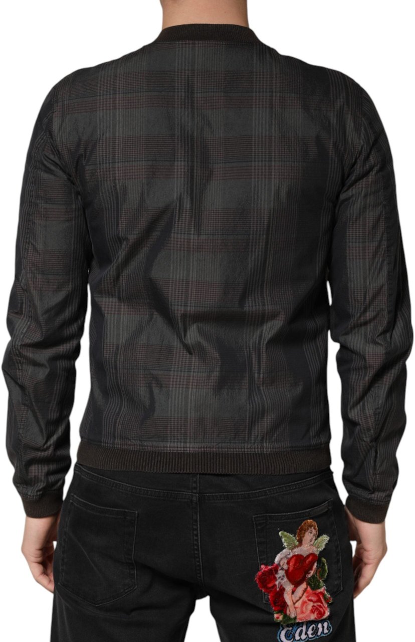 Dolce & Gabbana Black Stripes Cotton Full Zip Bomber Jacket Zwart