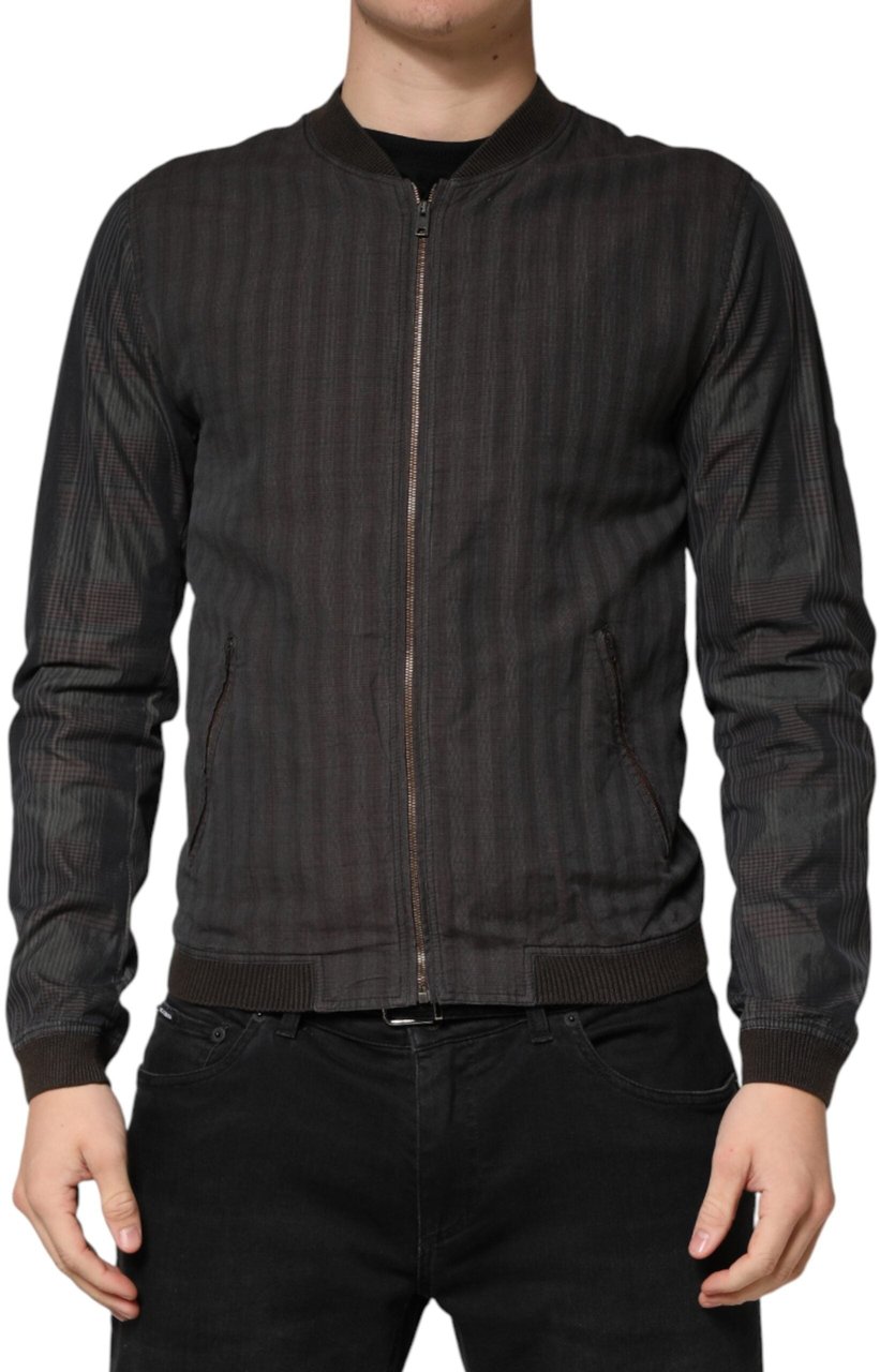 Dolce & Gabbana Black Stripes Cotton Full Zip Bomber Jacket Zwart