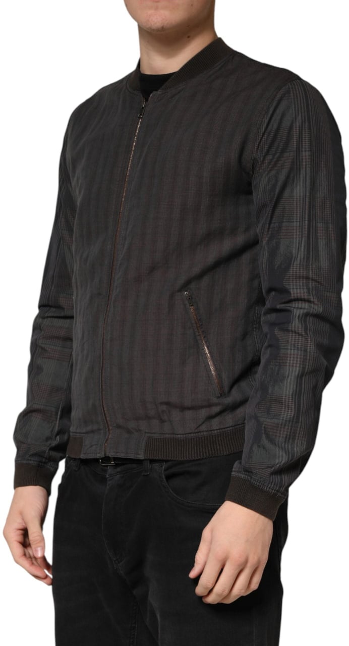 Dolce & Gabbana Black Stripes Cotton Full Zip Bomber Jacket Zwart