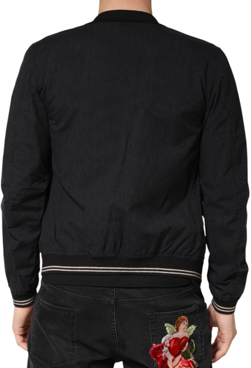 Dolce & Gabbana Dark Blue Cotton Full Zip Bomber Men Jacket Blauw