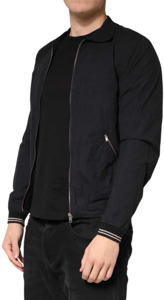 Dolce & Gabbana Dark Blue Cotton Full Zip Bomber Men Jacket Blauw