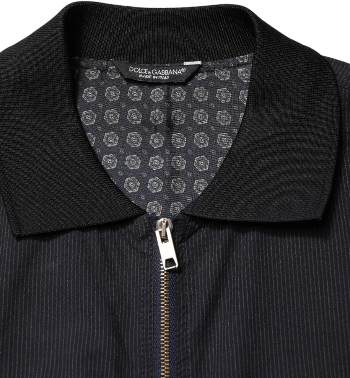 Dolce & Gabbana Dark Blue Cotton Full Zip Bomber Men Jacket Blauw