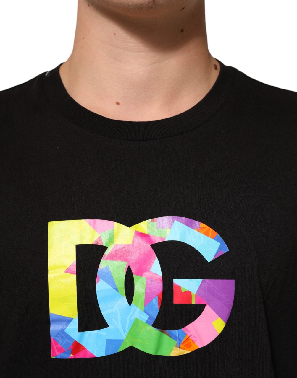 Dolce & Gabbana Black Logo Print Cotton Crew Neck T-shirt Zwart