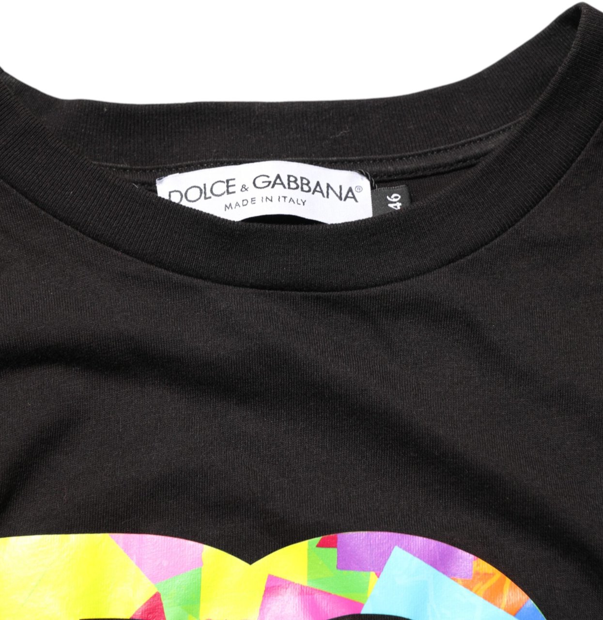 Dolce & Gabbana Black Logo Print Cotton Crew Neck T-shirt Zwart