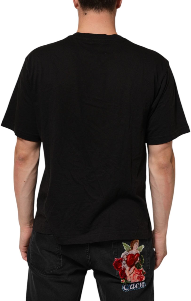 Dolce & Gabbana Black Logo Print Cotton Crew Neck T-shirt Zwart