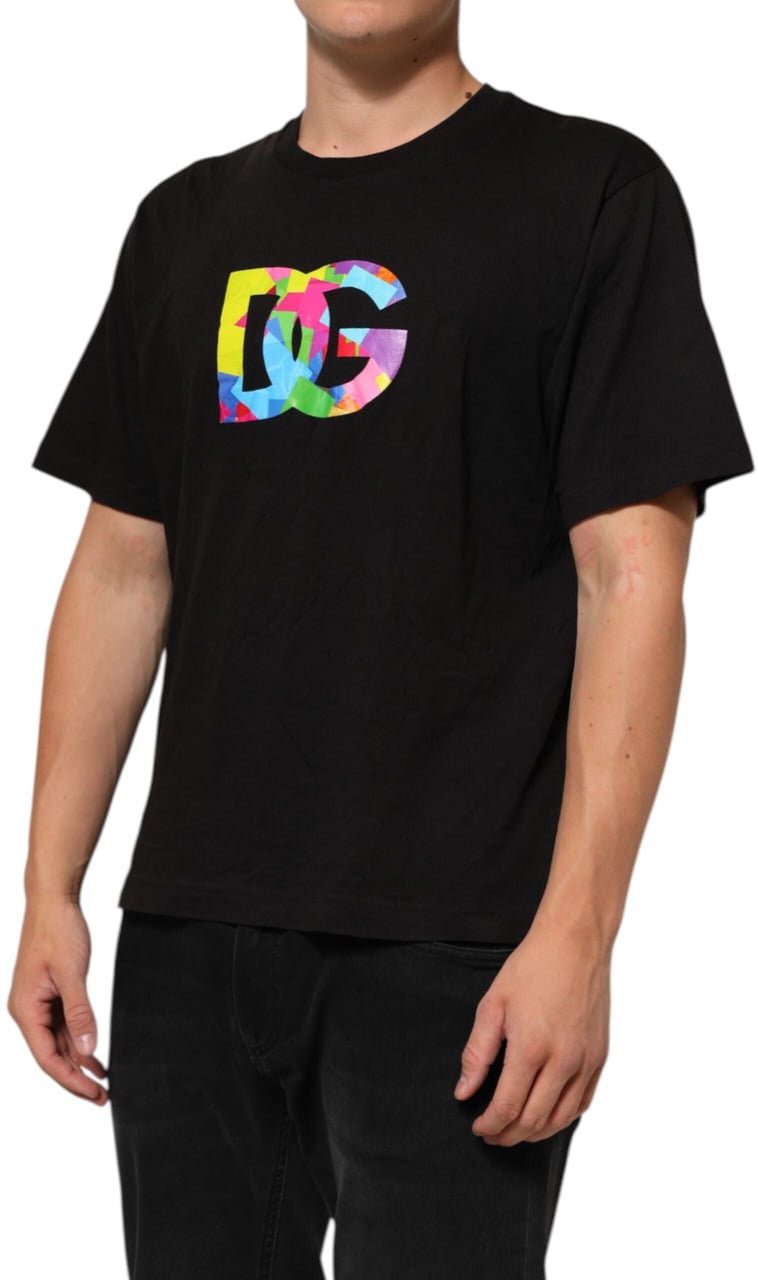 Dolce & Gabbana Black Logo Print Cotton Crew Neck T-shirt Zwart