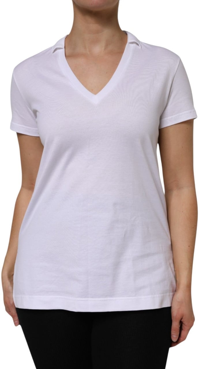 Dolce & Gabbana White V-Neck Cotton Short Sleeves T-shirt Wit