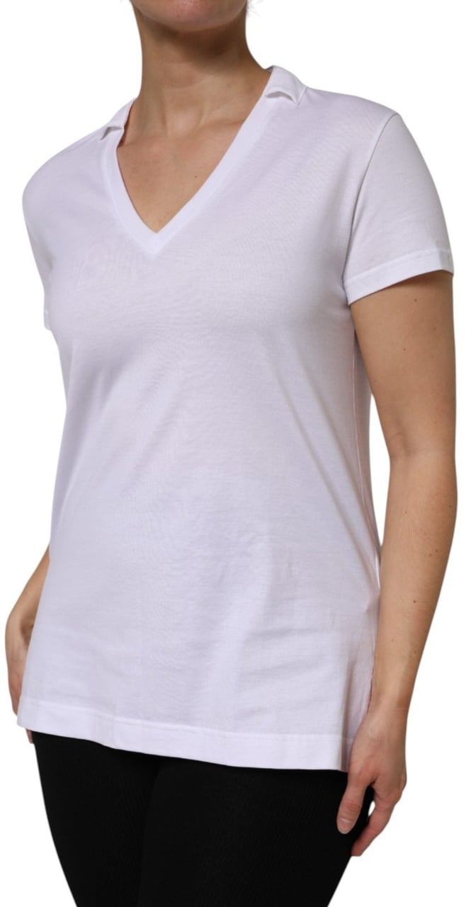 Dolce & Gabbana White V-Neck Cotton Short Sleeves T-shirt Wit