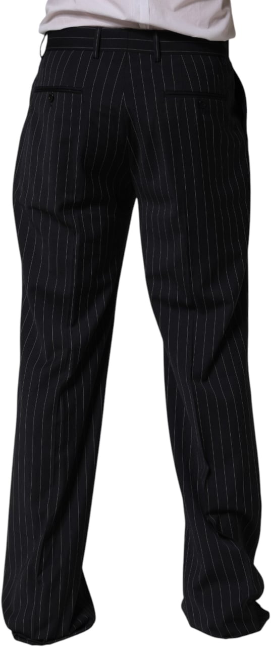 Dolce & Gabbana Black Stripe Straight Men Dress Trouser Pants Zwart