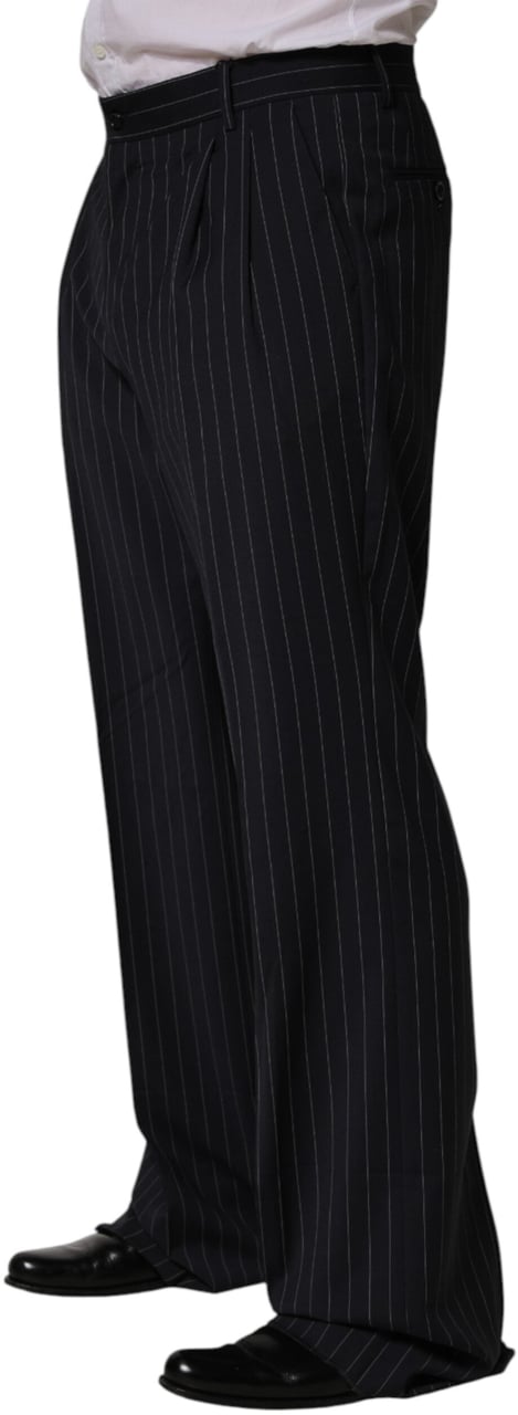 Dolce & Gabbana Black Stripe Straight Men Dress Trouser Pants Zwart