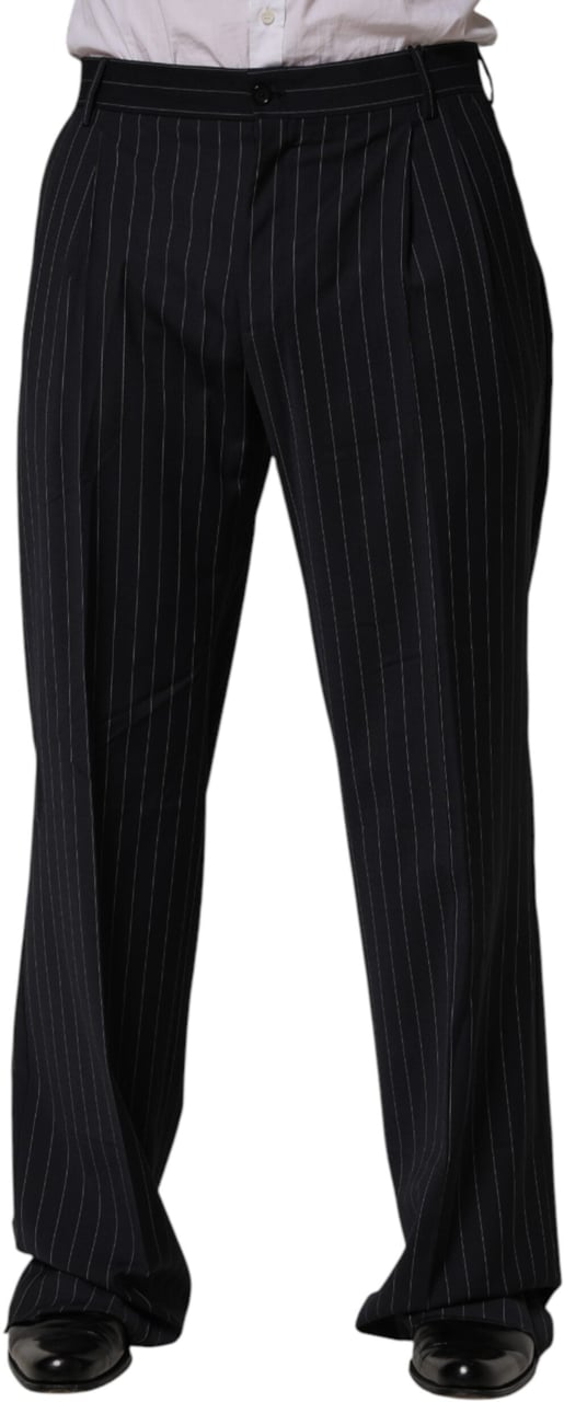 Dolce & Gabbana Black Stripe Straight Men Dress Trouser Pants Zwart