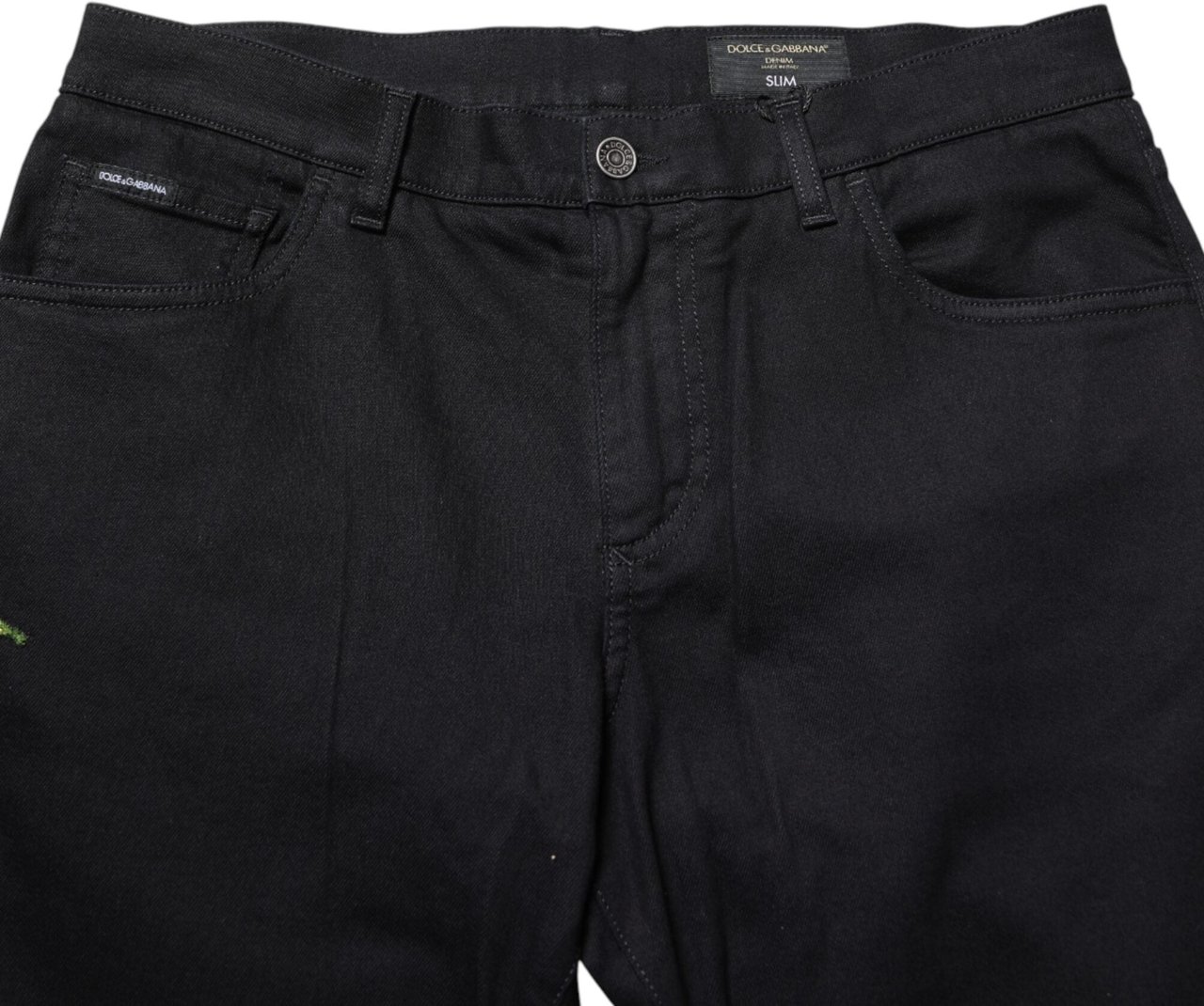 Dolce & Gabbana Black Floral Cotton Skinny Men Denim Jeans Zwart