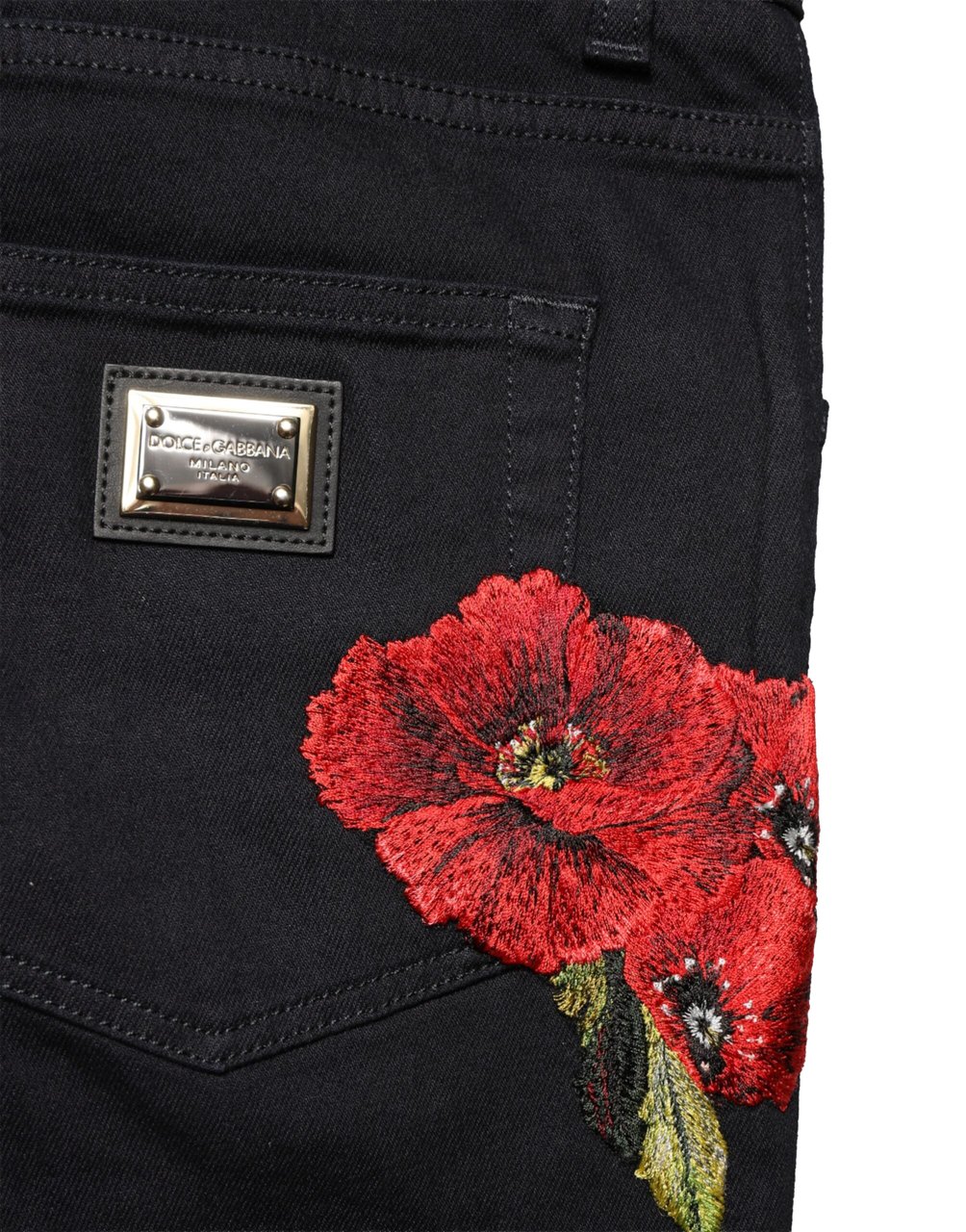 Dolce & Gabbana Black Floral Cotton Skinny Men Denim Jeans Zwart