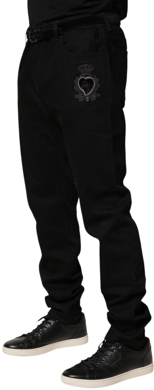 Dolce & Gabbana Black Sacred Heart Skinny Men Denim Jeans Zwart