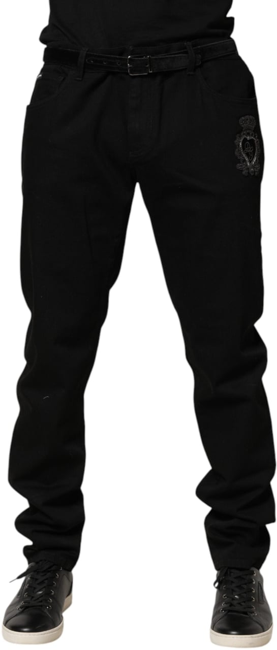 Dolce & Gabbana Black Sacred Heart Skinny Men Denim Jeans Zwart