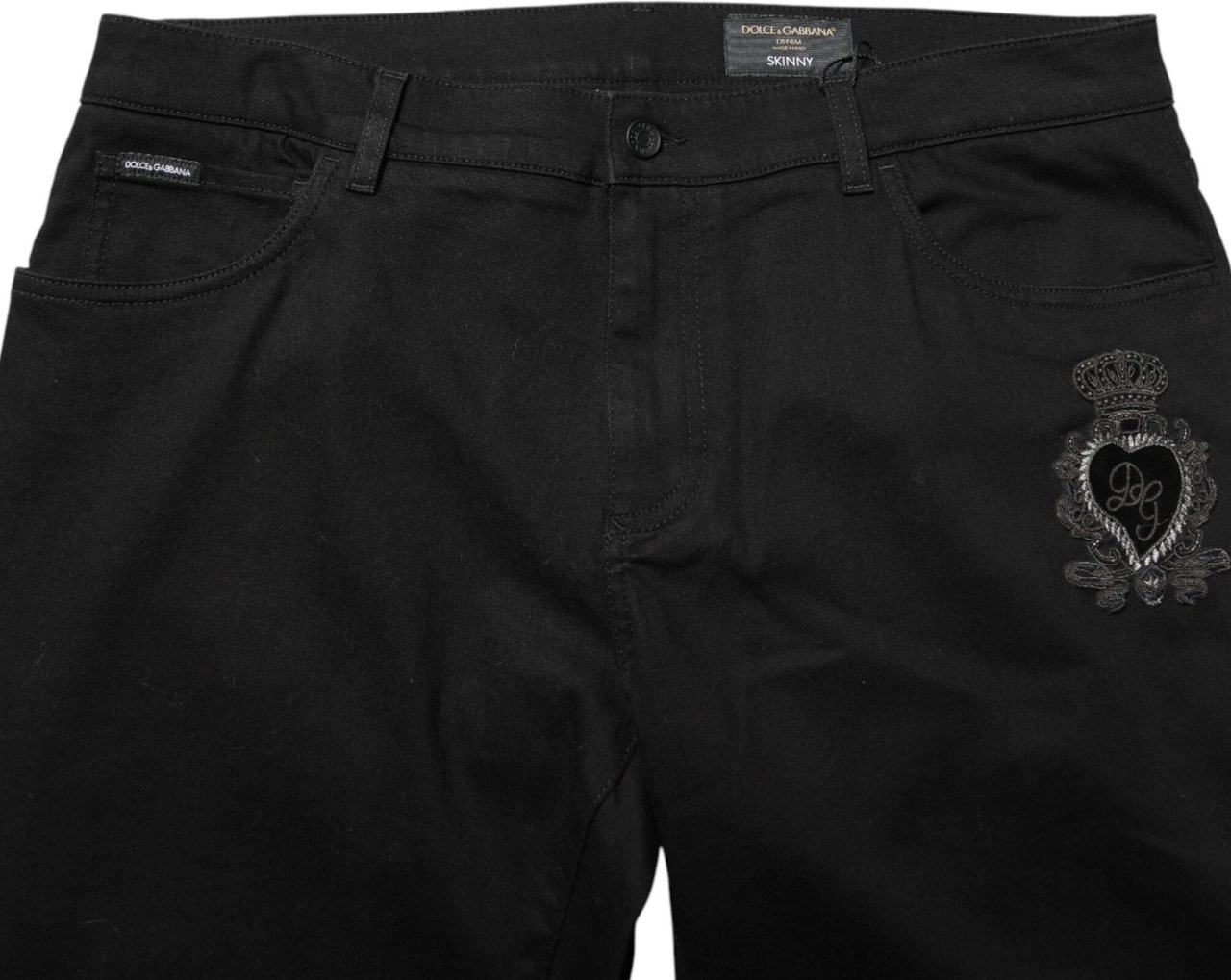 Dolce & Gabbana Black Sacred Heart Skinny Men Denim Jeans Zwart