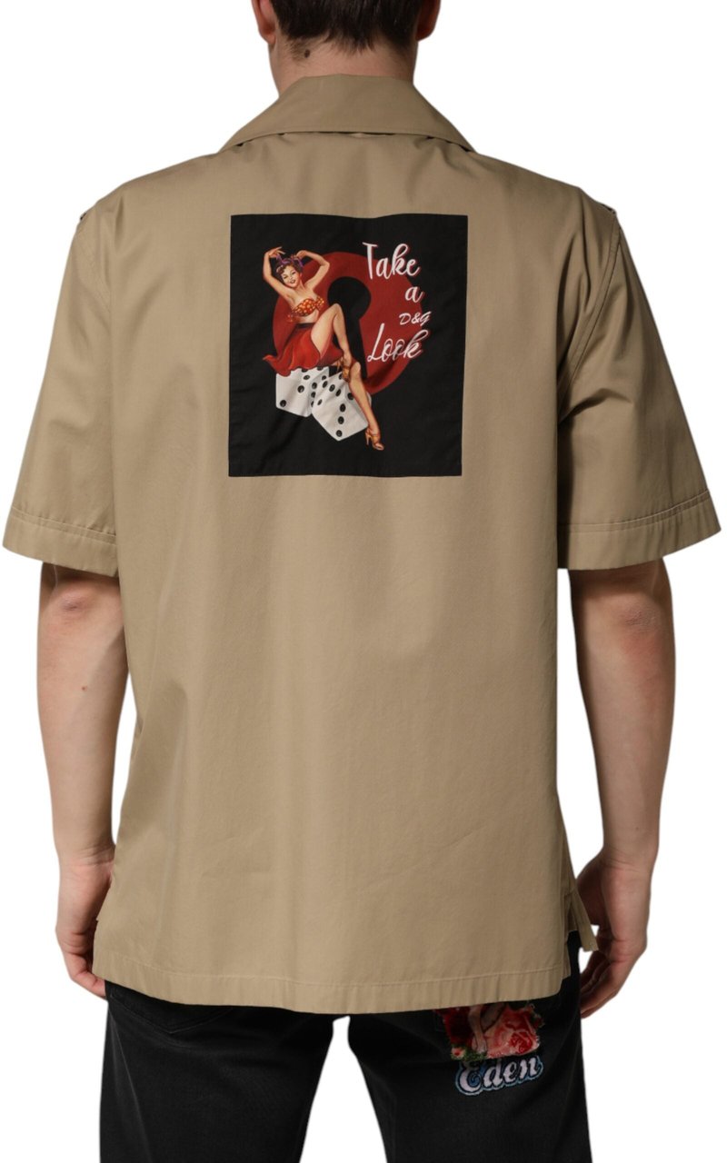Dolce & Gabbana Brown Pin Up Short Sleeves Men Casual Shirt Bruin