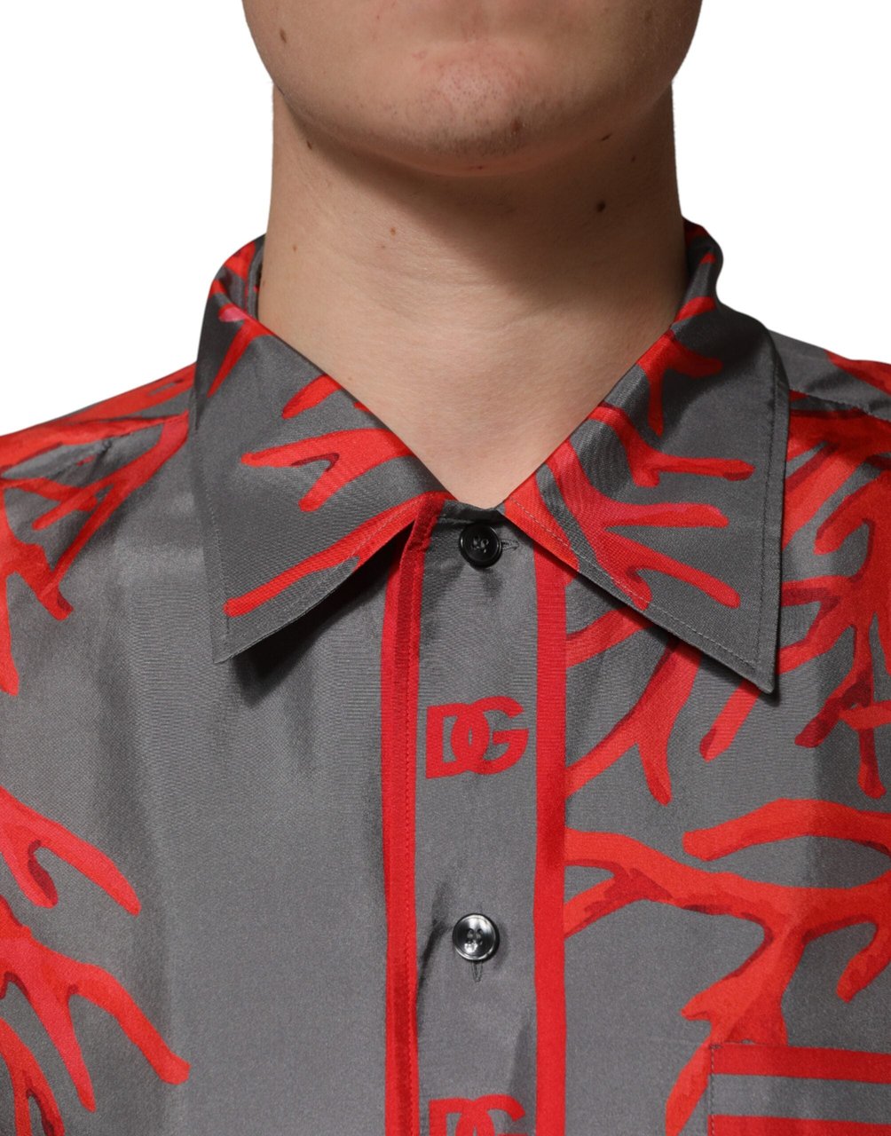 Dolce & Gabbana Gray Red Corals Short Sleeves Casual Shirt Divers