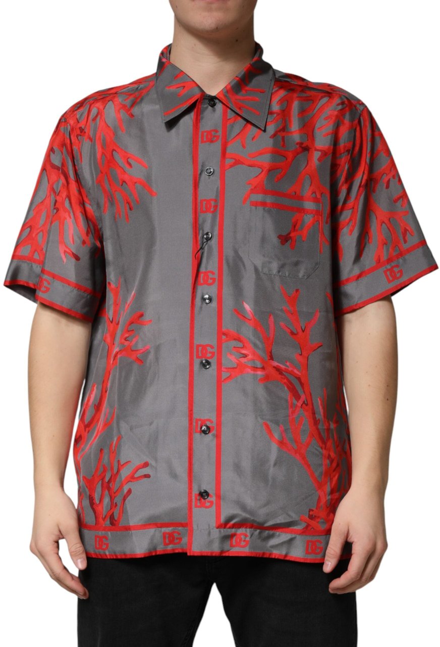 Dolce & Gabbana Gray Red Corals Short Sleeves Casual Shirt Divers