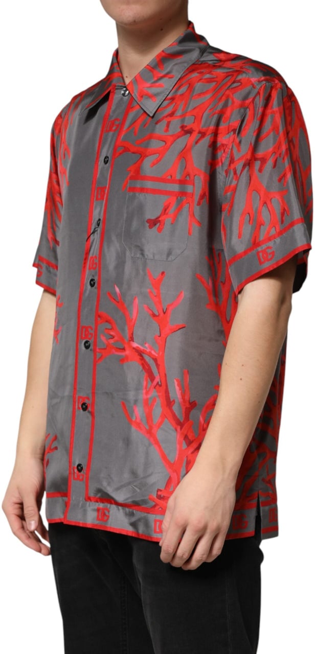 Dolce & Gabbana Gray Red Corals Short Sleeves Casual Shirt Divers
