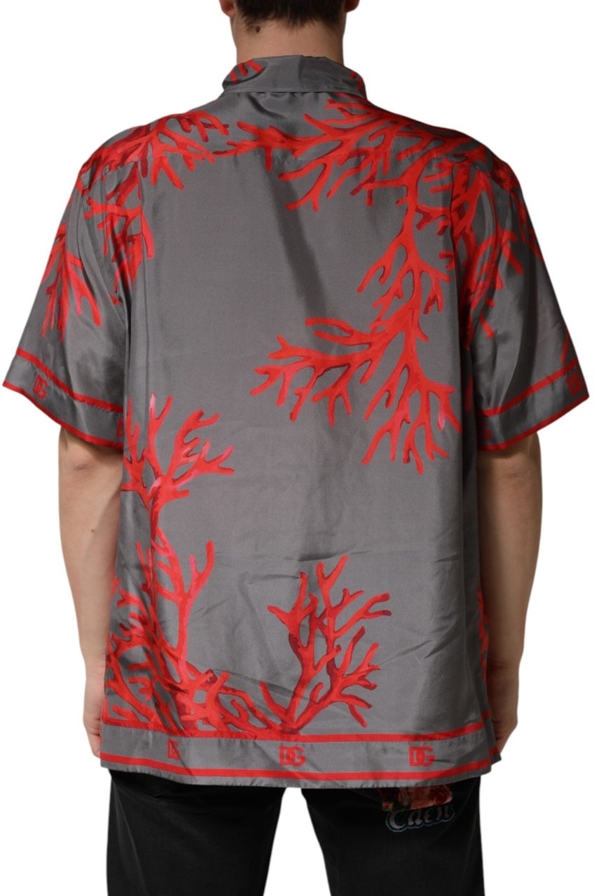 Dolce & Gabbana Gray Red Corals Short Sleeves Casual Shirt Divers