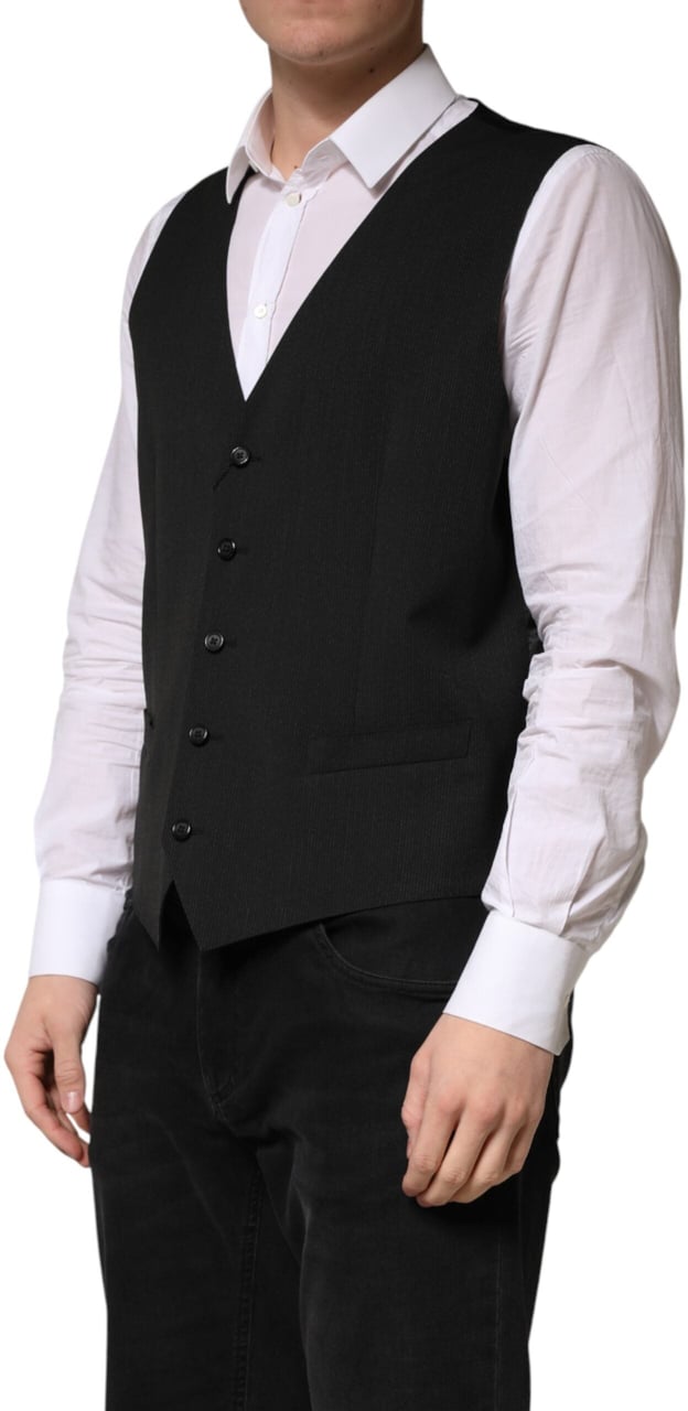Dolce & Gabbana Black Wool Dress Men Formal Waistcoat Vest Zwart