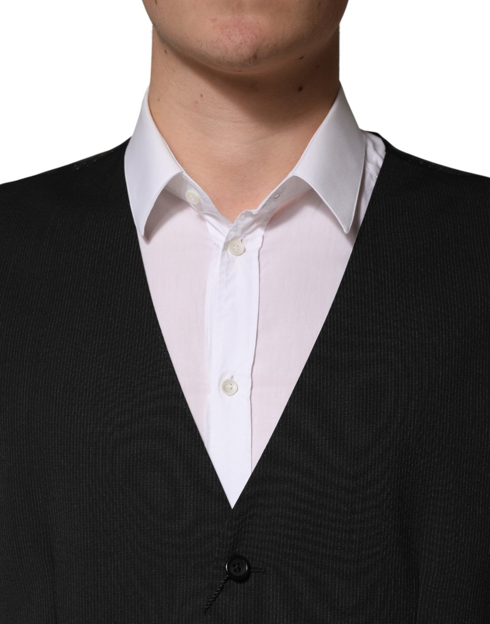 Dolce & Gabbana Black Wool Dress Men Formal Waistcoat Vest Zwart