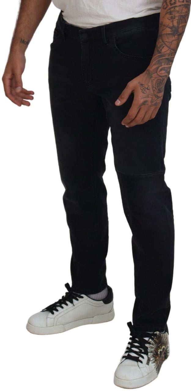 Dolce & Gabbana Black Angel Embroidery Skinny Denim Jeans Zwart