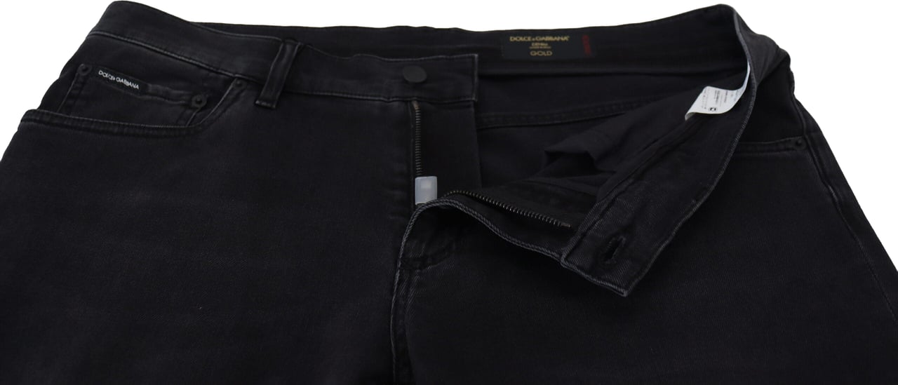 Dolce & Gabbana Black Angel Embroidery Skinny Denim Jeans Zwart