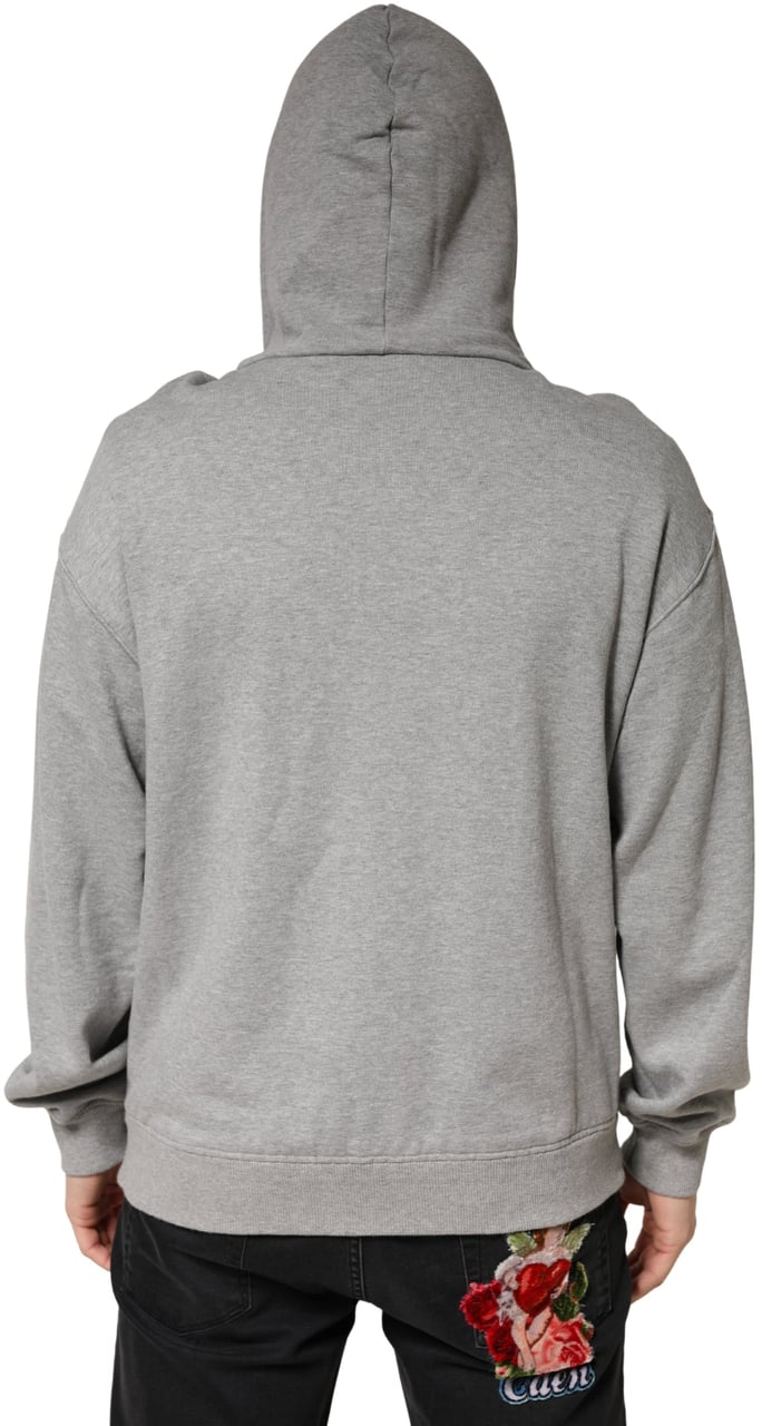Dolce & Gabbana Gray Cotton Hooded Sweatshirt Sweater Grijs